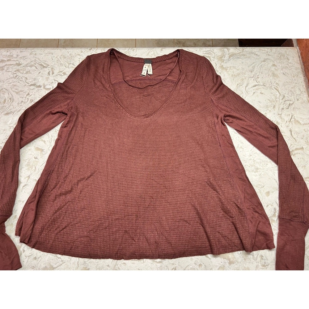 We The Free  XS Brown Soft Thermal Long Sleeve  Waffle Knit Shirt